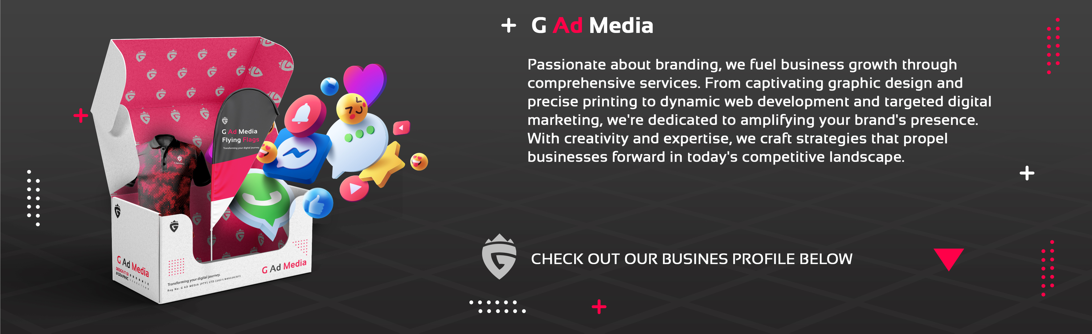 Passionate about branding, we fuel business growth through comprehensive services. From captivating graphic design and precise printing to dynamic web development and targeted digital marketing